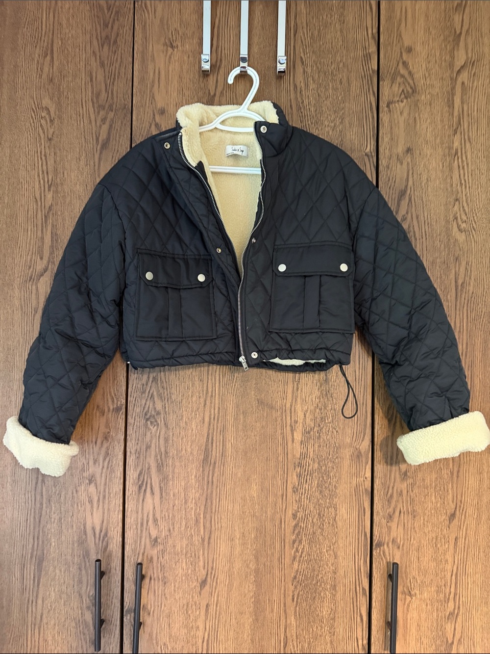 Sadie & Sage Black and Cream Sherpa Lined Jacket